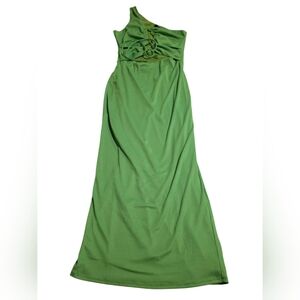 NBD Nayah One Shoulder Strappy Ribbed Cutout Green Midi Dress Size S